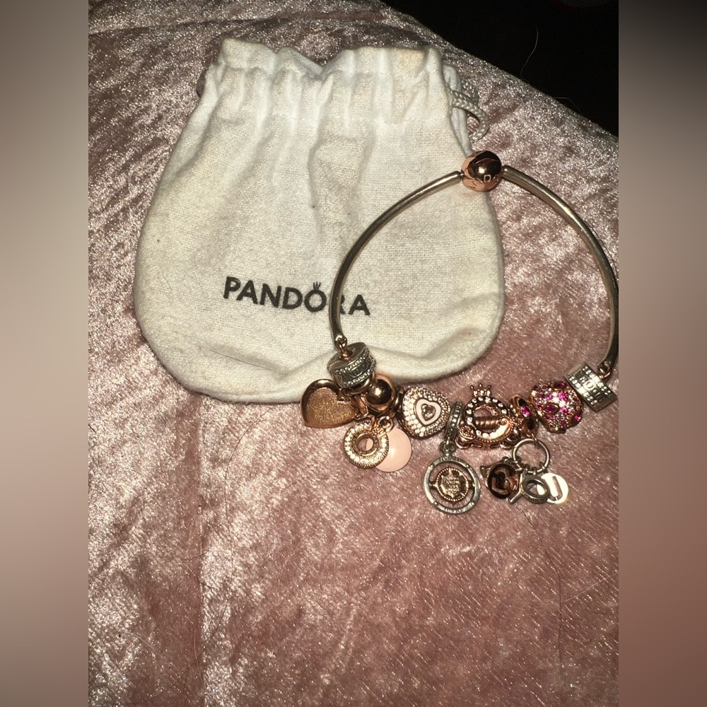 Authentic pandora bracelet and 10 charms
